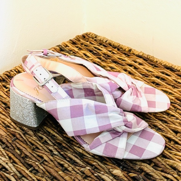 J. Crew JCrew Twisted Knot Penny Sandals in Gingham with Glitter Heel - Picture 3 of 6